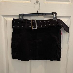 Princess Polly Black Corduroy Mini Skirt with Grommet Belt